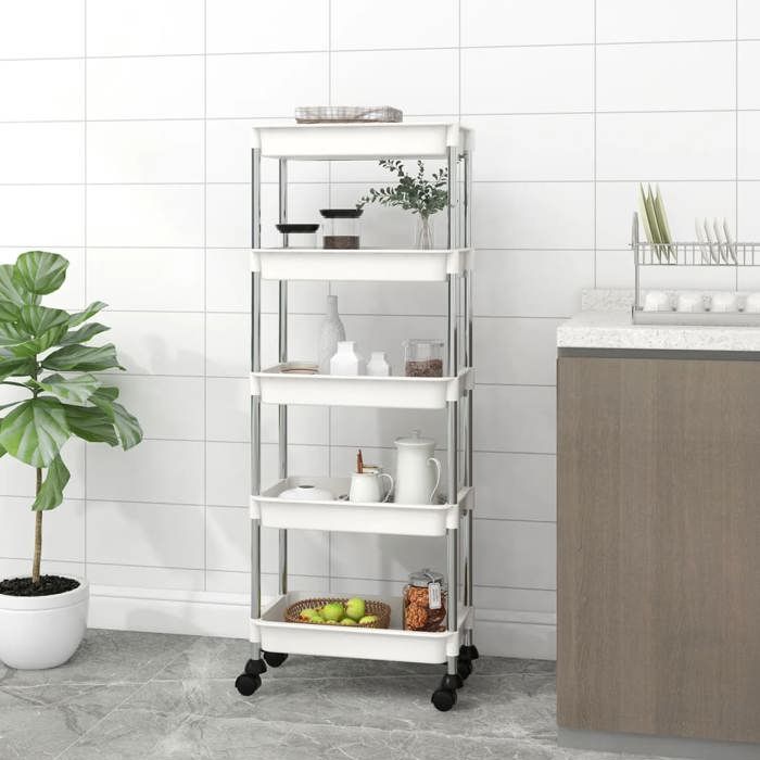 VidaXL Kitchen Trolley 5 Levels White 42x29x128 Cm Iron and ABS 336332