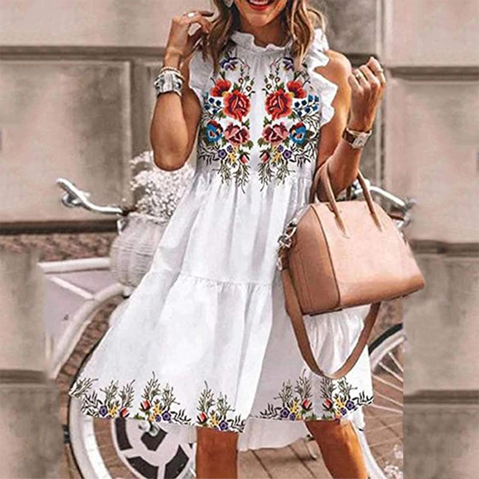 

Женское повседневное милое летнее универсальное платье без рукавов с принтом M белый