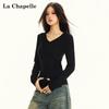 La Chapelle Women's V-Neck Long Sleeve Slim-Fit T-Shirt