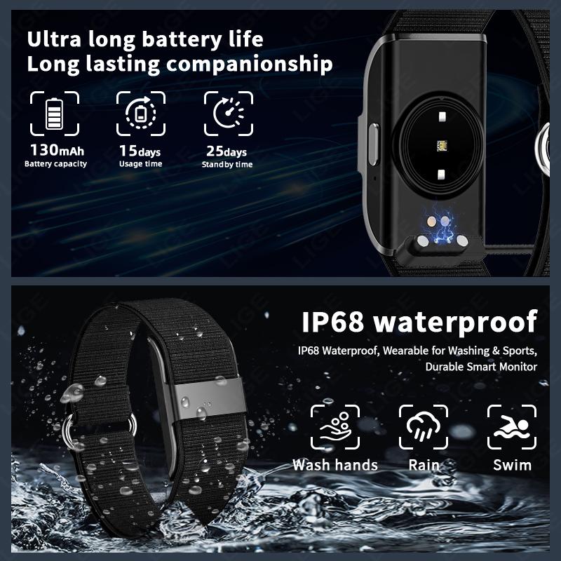 Sports Fitness Smart Bracelet Men Message Alert HRV Blood Oxygen Health Monitor IP68 Waterproof No Screen Smartwatch