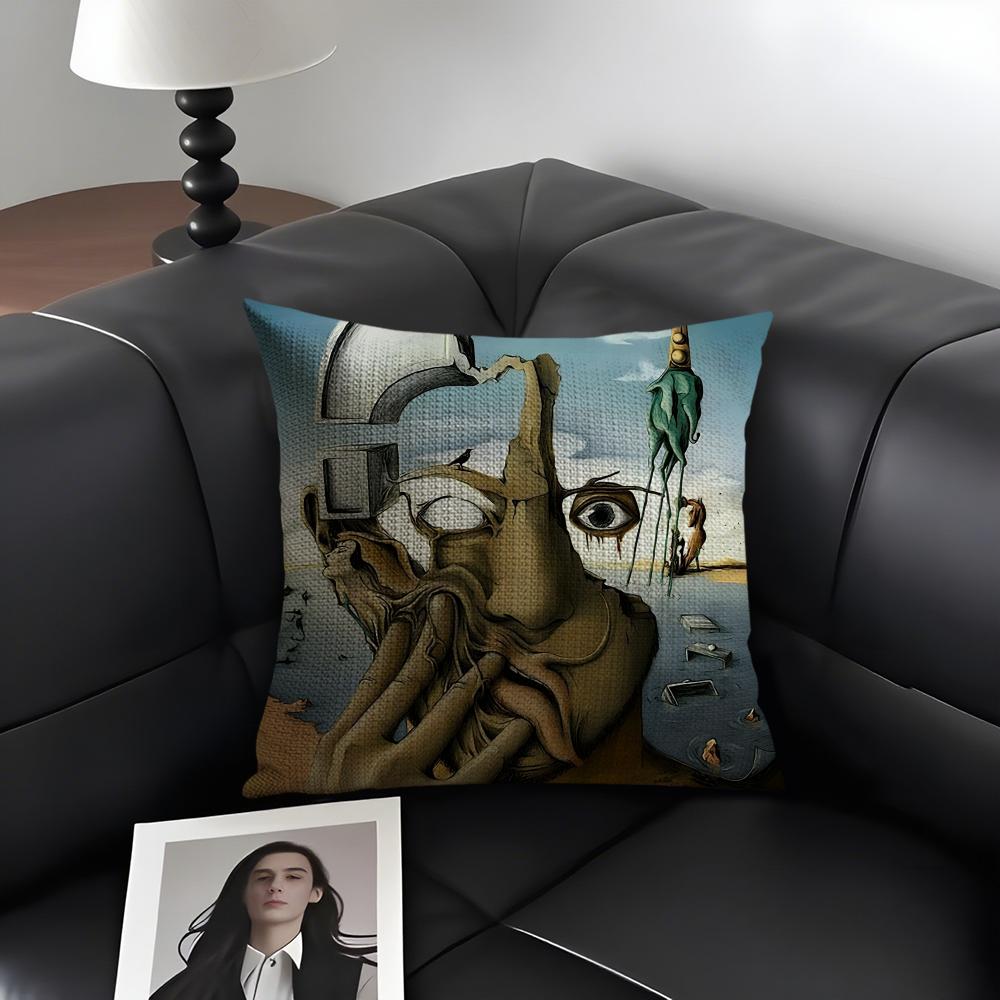 S-Salvador Dalii Art Cushion Cover Natural Linen Organic Fabric Double-Sided Printing Sofa Home Decor Gift Pillow Case