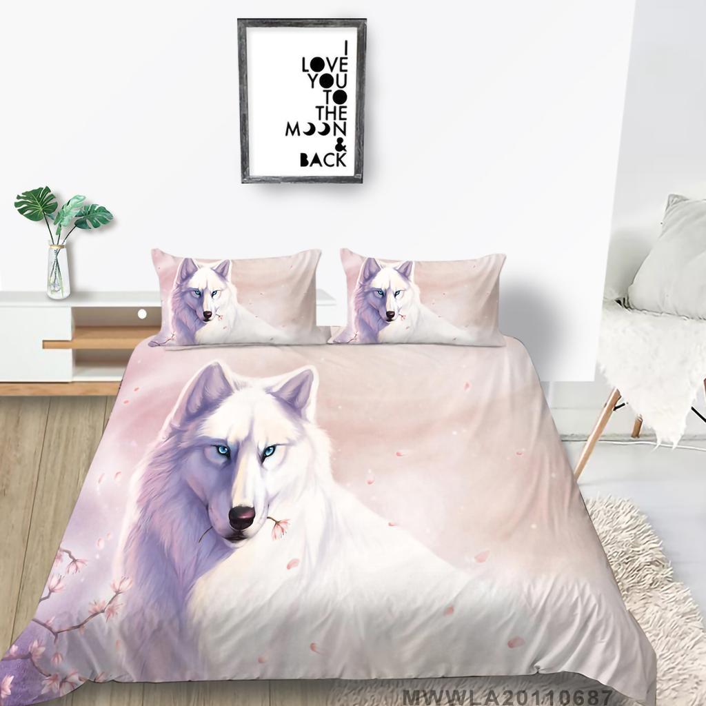 3D Wolf Theme Bedding Set with Wolf Print Quilt Cover Pillow Case 2 or 3 Pieces AU240 * 270 Extra Large Home Decoration