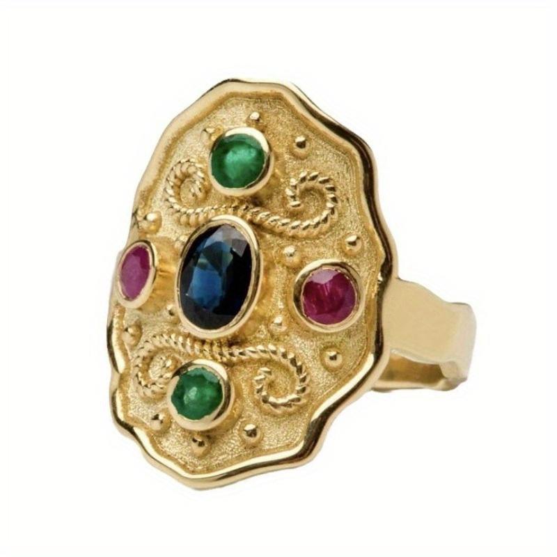 1Pc Stylish Vintage Neutral Accessory Set with Colored Synthetic Zircon Ring