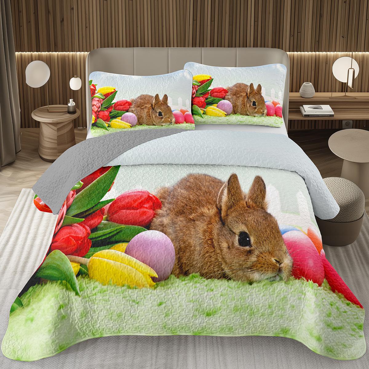 

Мультяшное покрывало с кроликом размера Квин/Твин, легкое деревенское лоскутное покрывало, стеганый постельный комплект с пасхальным кроликом, 2/3 предмета EU Single 135x200cm