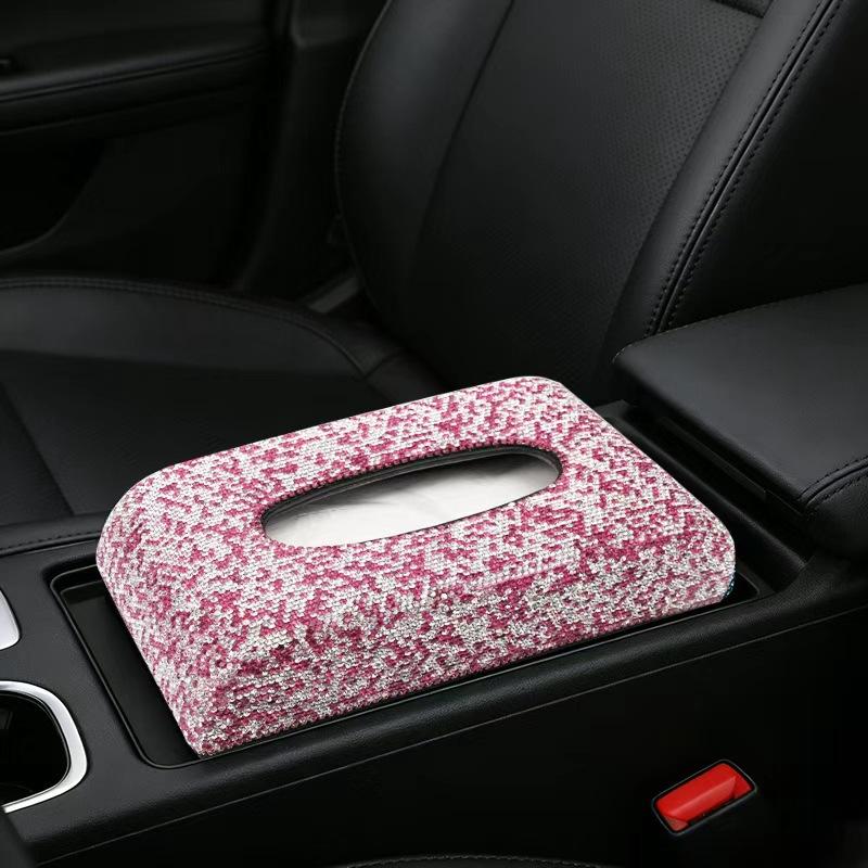 Car Tissue Box Diamond Bling Women's Interior Accessories Auto Napkin Holder Portable Space Saving Tissue Dispenser Interior