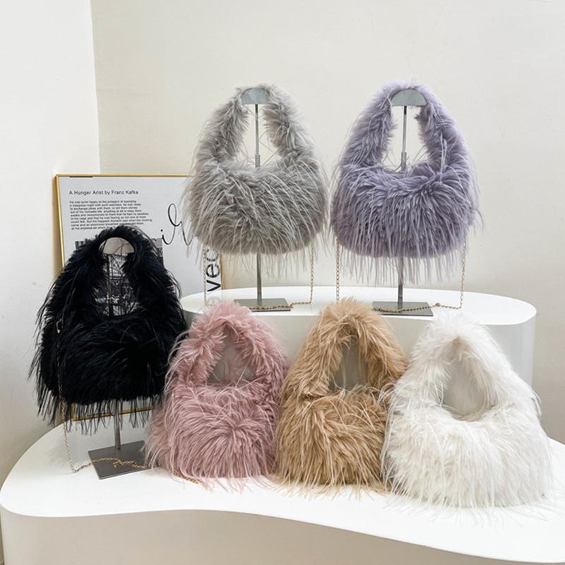 Women Plush Small Purse Soft Luxury Tote Handbag Faux Fur Fluffy Wrist Bags Girls Winter Daily Crossbody Shoulder Bag