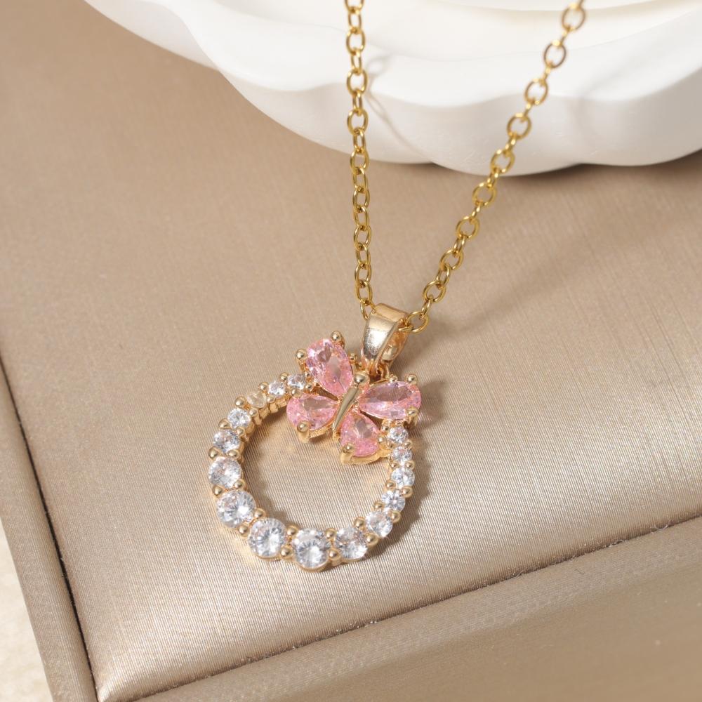 Butterfly Shape Pendant Necklace for Women Golden Stainless Steel Clavicle Chain Wedding Party Daily Wear Jewelry Accessories