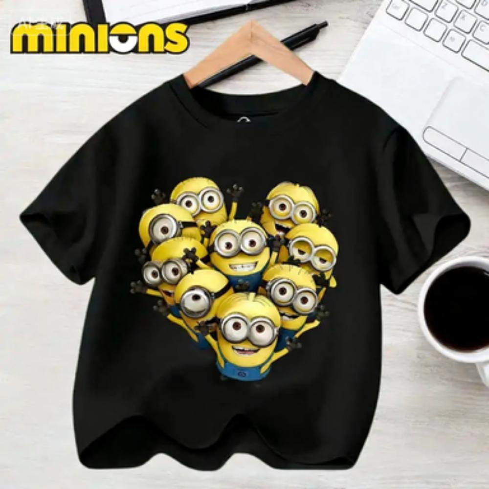 Kids Summer Cute Minions Cartoon Animation Print T-shirt for Outdoor Travel Girls Boys Casual Sports Short Sleeve