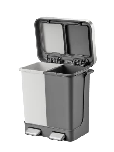 EKO Hana Recycler Duo Pedal-Operated Trash Can, Step Bin, Blue/Gray, 10L+10L with Lid, No Inner Box, EK6200-10L+10L-TB/GY
