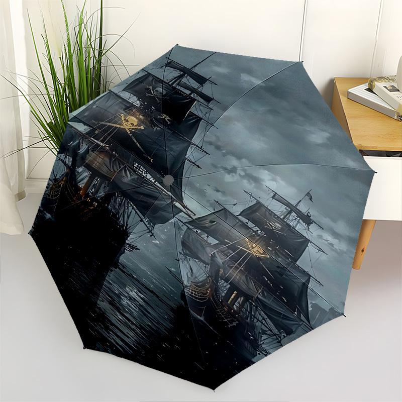 

Pirate ships, Dark ocean Themed Automatic Opening and Closing Umbrella, Brightly Colored 8-rib Portable Umbrella, Suitable for Men and Women