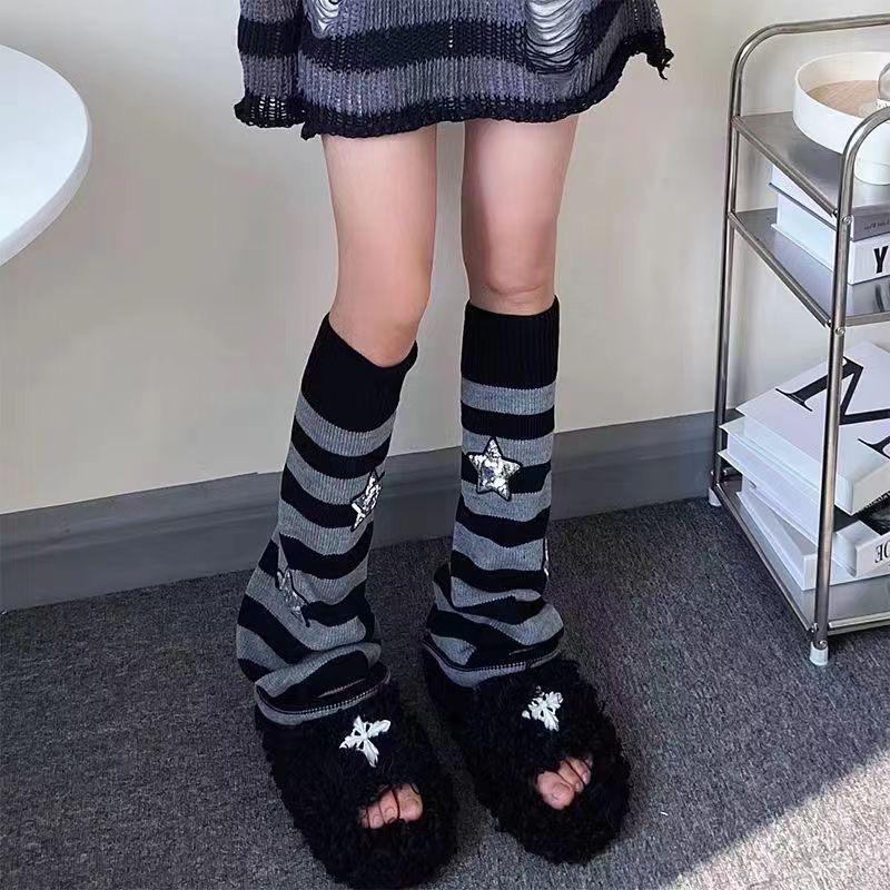 Subculture Hot Girl Y2K Star Leg Warmers - Handmade Slimming JK Knit Wide-Leg Sock Covers