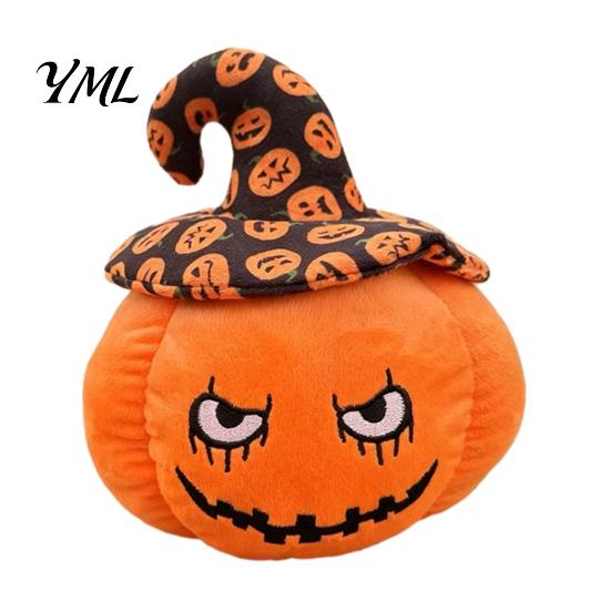 Creative Halloween Holiday Gift Pumpkin Plush Toy, Cute Wizard Hat Stuffed Animal Pillow for Smiling Plushie Sofa Bed, Spooky Home Decor Ornament