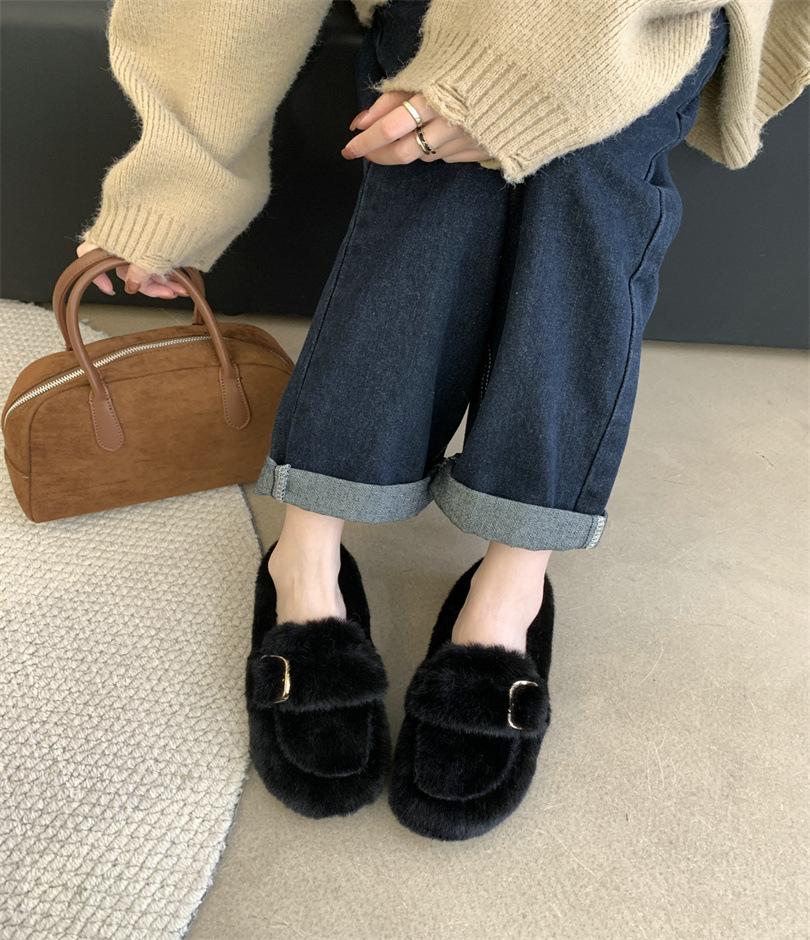 

Обувь Мао Мао женская верхняя одежда 2025 осень и зима новая для беременных женщин однопедальные ленивые хлопковые туфли плюшевые туфли-бобы одинарная обувь 39 чёрный