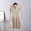 Autumn and Winter New Long Sleeve Knitted Dress Women Fashion Thin A-line Casual Dresses Women High Waist Elegant Sexy Party Short Dress Ladies 25151