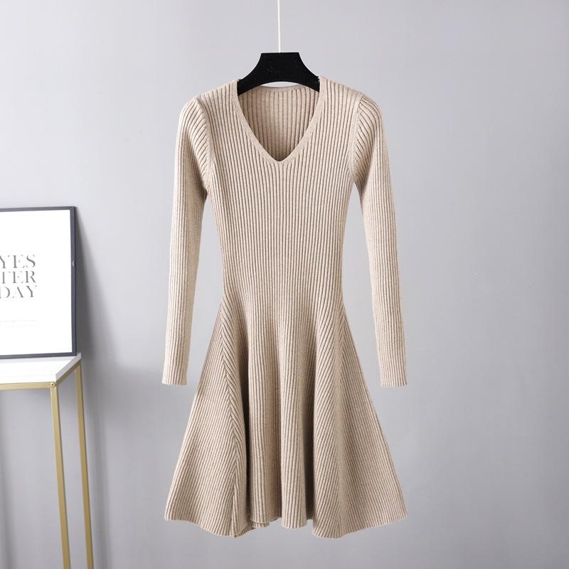 Autumn and Winter New Long Sleeve Knitted Dress Women Fashion Thin A-line Casual Dresses Women High Waist Elegant Sexy Party Short Dress Ladies 25151