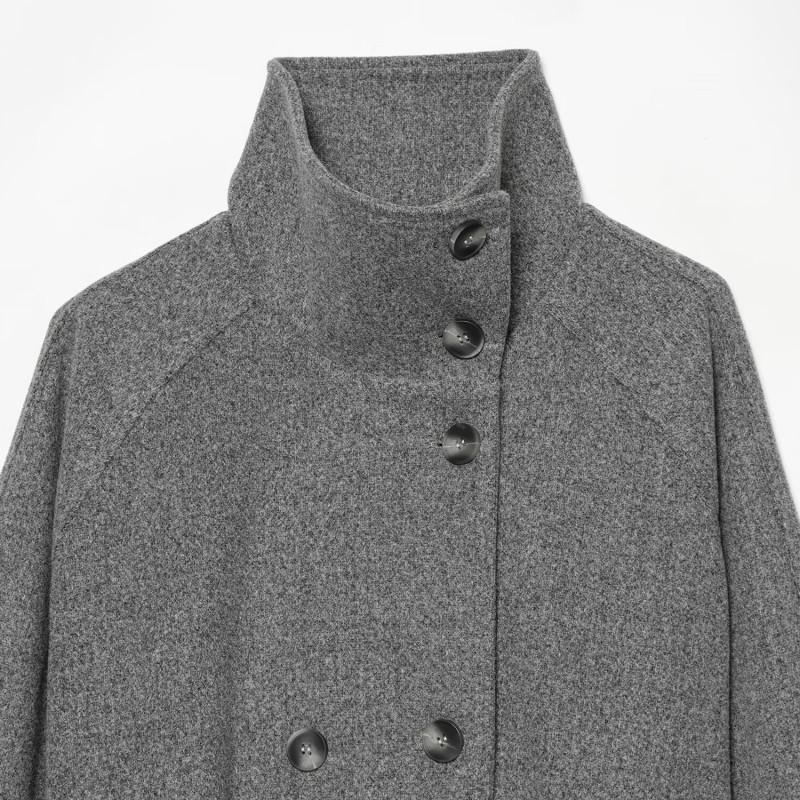 Womens Commuter Style Elegant Slim Fit Stand Collar Wool Blend Coat Solid Color Double Breasted Outerwear