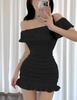 One-Shoulder Ruffled Slim-Fit Mini Dress with High-Stretch Cotton