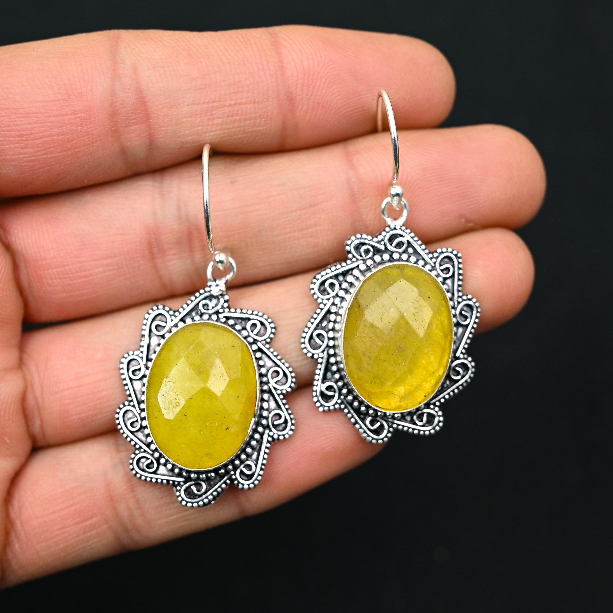 

Подарочные ювелирные серьги из стерлингового серебра 925 пробы с желтым сапфиром размером 2,18 дюйма