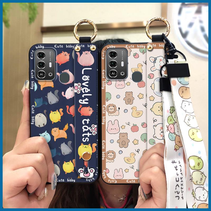 Phone Holder Protective Phone Case For ZTE Blade A53 Pro Durable Cute Back Cover Lanyard Anti-dust Fashion Design Ring