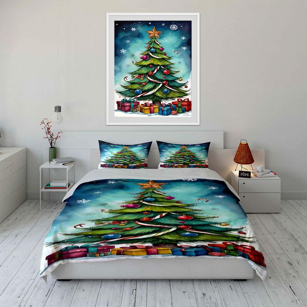 Christmas Tree with Gifts Bedding Duvet Cover Set Duvet Cover Pillowcases  (1*Duvet Cover 2*Pillowcases, without duvet insert)
