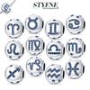 Silver 925 Zircon Twelve Constellations Charms Sagittarius Libra Scorpio Beads Fit DIY Bracelet Fine Jewelry Making