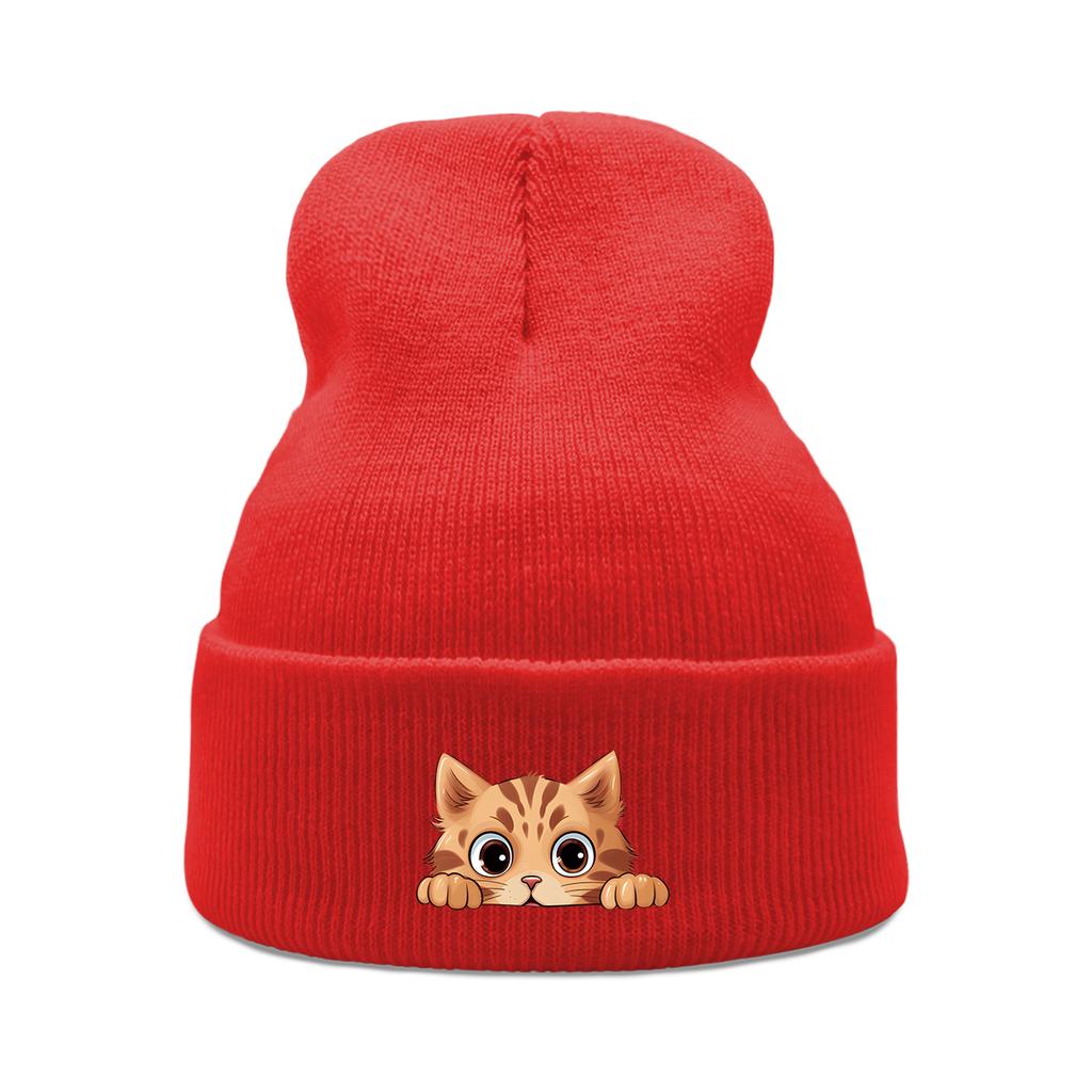 Lovely Cat Print Unisex Winter Hats Knitted Hat For Woman Warm Knit Cap Beanie Perfect For Travelling One Size Fits All