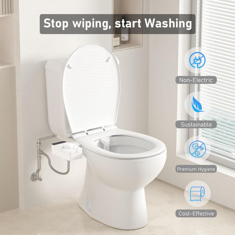 Adjustable Water Pressure Ass Sprayer Bidet Sprayer Attachment Non-Electric Ultra-Slim Toilet Seat Attachment Dual Nozzle Bide