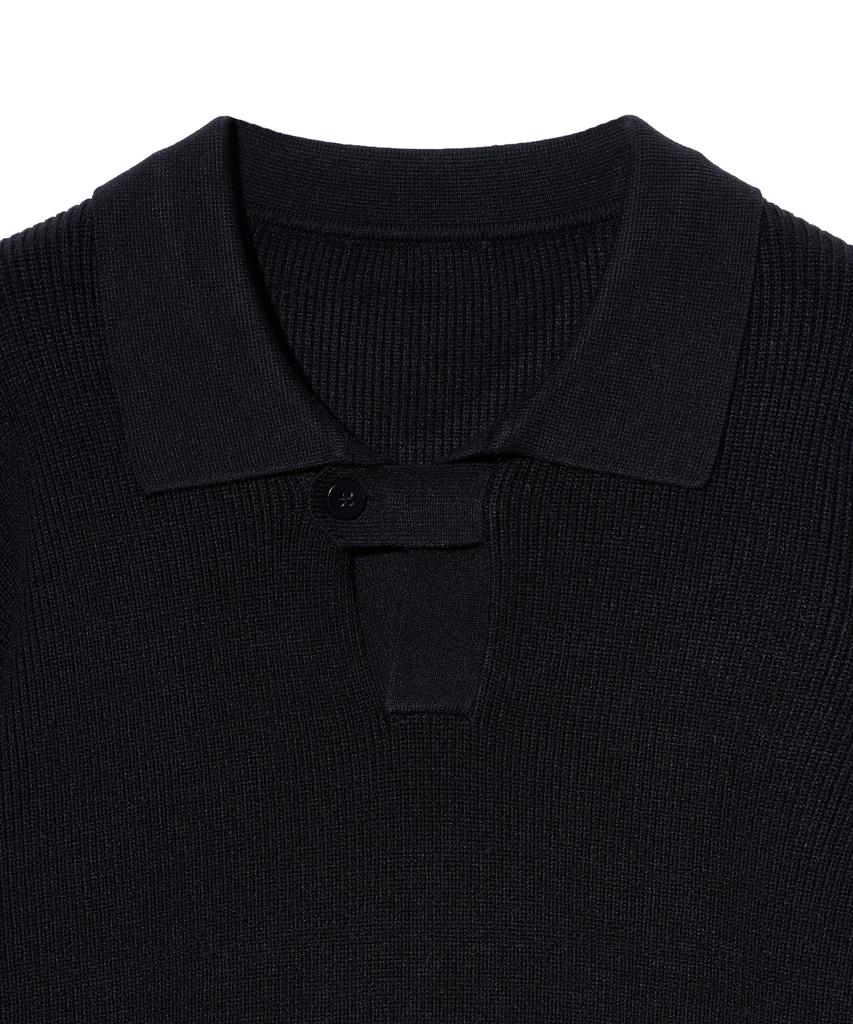IRONYPORNO WHITELINE 86-Iroj367 Collared Placket Long Sleeve Knit Black