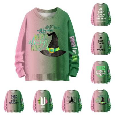 Women's Fashion Round Neck Casual Long Sleeve Printed Woolen Knit Top Loose Knit Top