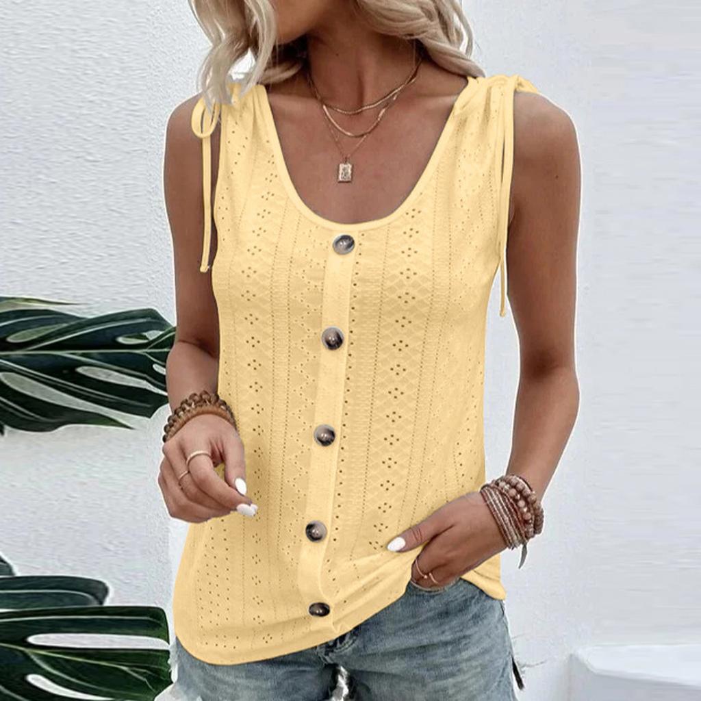 Tank Top For Women Summer Outfits V Neck T Shirts Trendy Eyelet Sleeveless Basic Beach Vacation Clothes