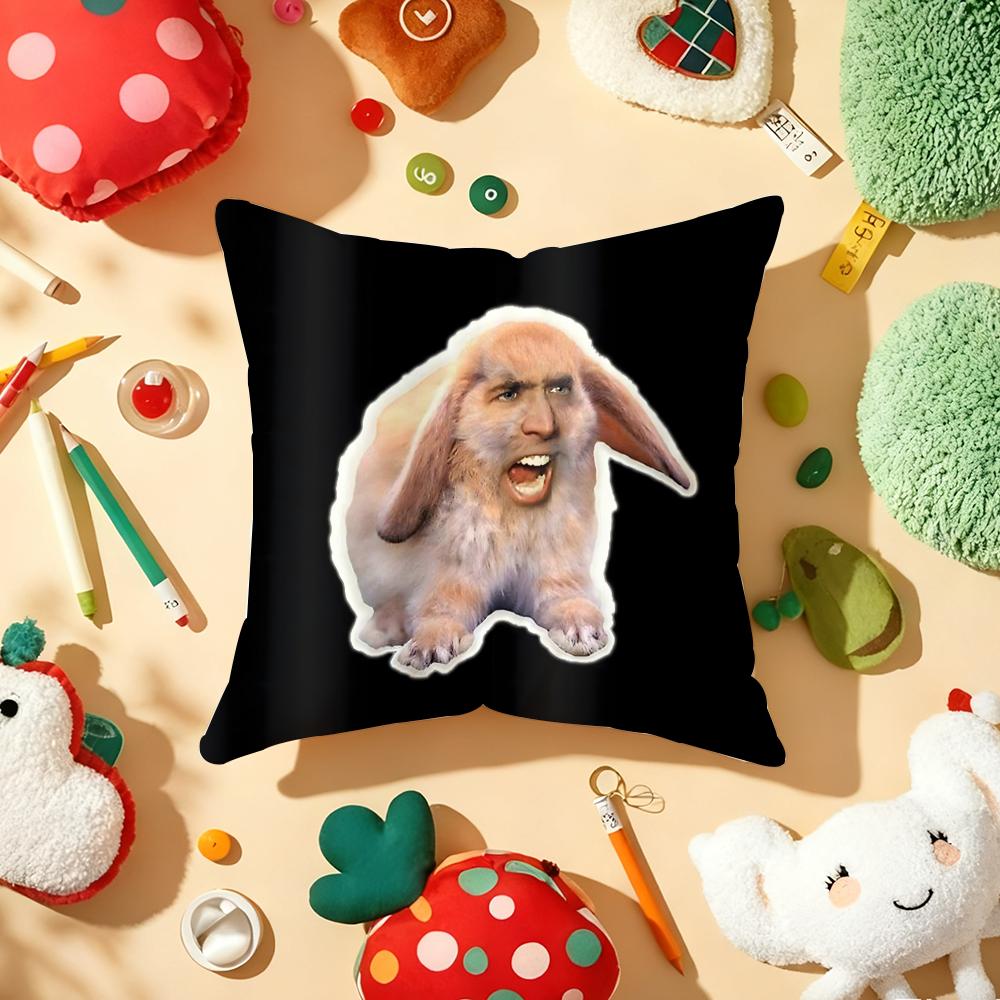 Nordic Style NNicolas Cage Rabbit Cushion Cover Plush Fabric Soft DoubleSided Printed Sofa Warm Winter Home Gift Pillow Cover