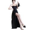 French Off-Shoulder White Fairy Dress: Irregular Mesh, Leg-Revealing, Hip-Hugging Long Gown