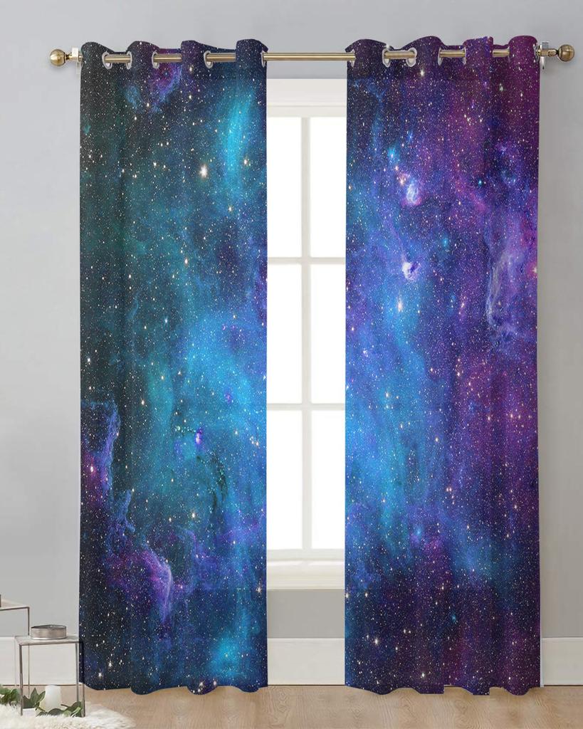Starry Sky Space Universe Sheer Curtains for Living Room Decoration Window Curtains for Kitchen Tulle Voile Organza Curtains