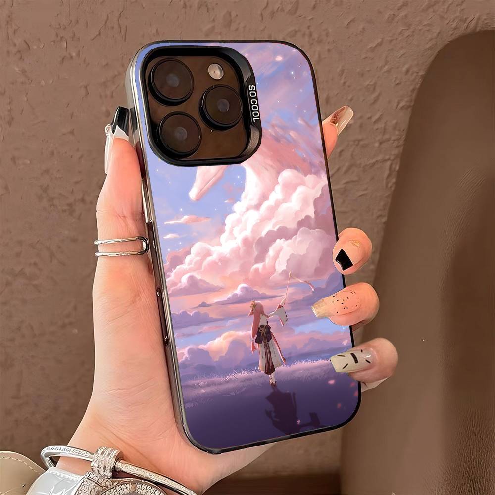 Coque de téléphone Yae Miko Genshin Impact pour iPhone 17 17Air 16 15 14 13 12 11 Pro Max Plus Colorée Argent