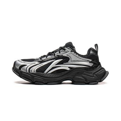 Li Ning Hei Star L2K Amortecimento Resistente à Abrasão Respirável Cano Baixo Sapatos Casuais Femininos Preto Prata AGLW078-3