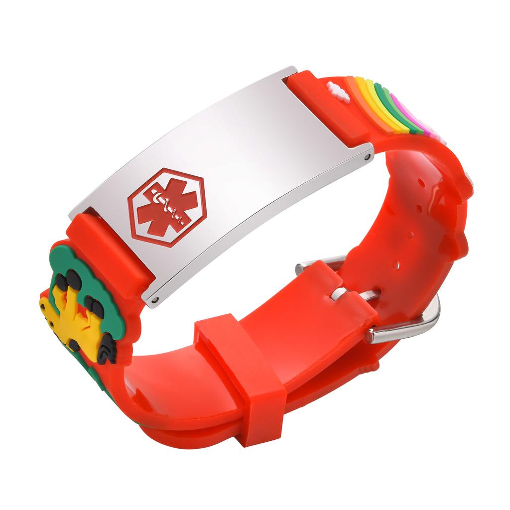 Vnox Free Engraving Medical Bracelets for Boys Girls,Adjustable Colored Cartoon Butterfly Car Silicone Bangle,Emergency Bracelet