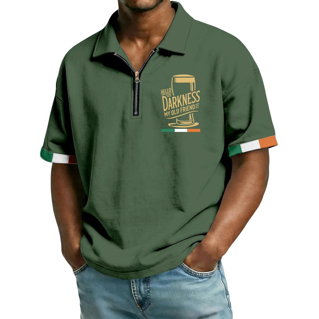 Men's Casual Loose Flag Letter Print T-shirt - Men's Collarless Short-sleeved Top
