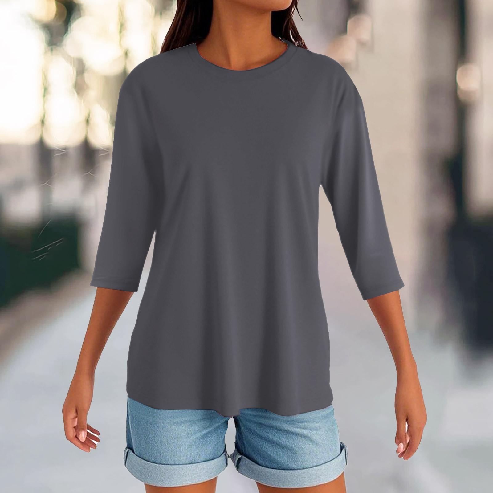 

Женский круглый вырез с разрезом по низу, модный повседневный однотонный топ с рукавом три четверти M