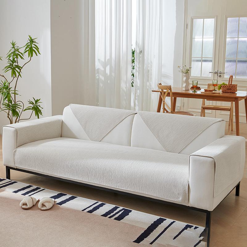 Four Seasons Universal Chenille Sofa Cover Sofa Pad Solid Color Striped Sofa Mat for Living Room Non-Slip L Shaped Couch Cushion