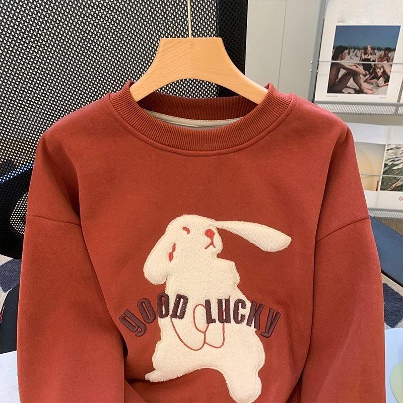 Damen Herbst und Winter Bunny Sweatshirt Design Sense Amerikanisch Retro Kleinmann Rundhals Pullover Top