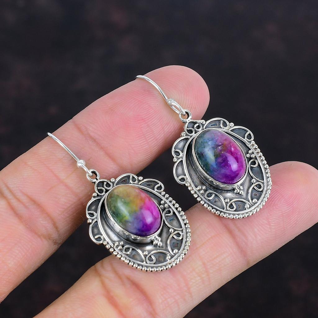 Regenbogen Solarquarz Druzy Ohrringe Vintage Edelstein Ohrring 925 Sterlingsilber Ohrring Handgefertigter Schmuck Geschenke Für Sie Einzigartiger Stil Ohrring