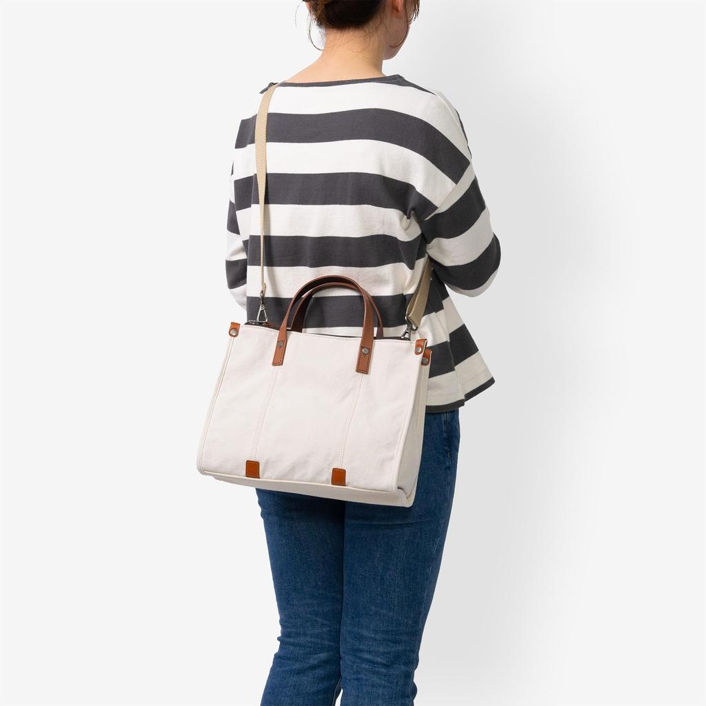 Doubles Mini Tote Bag, 2-Way Tote, Shoulder Bag, B5 Capacity, Made with Japanese No. 10 Paraffin-Coated Canvas and Italian Tanned Cowhide Leather,