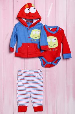 Boy's Set: Long Sleeve Bodysuit, Pants and Blouse with Hood, Cotton Starters (56414)