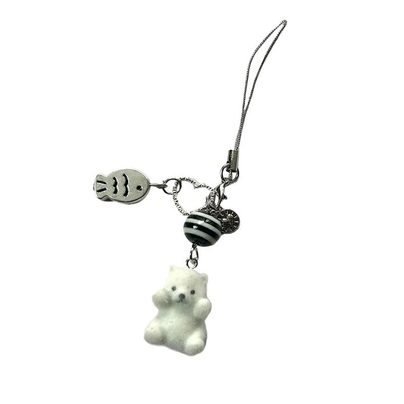 Flocked Sea Otter Phone Chain Furry Penguin Bear Keychain Cartoon Animal Doll Charm Pendant Earphone Case Lanyard Bag Decor