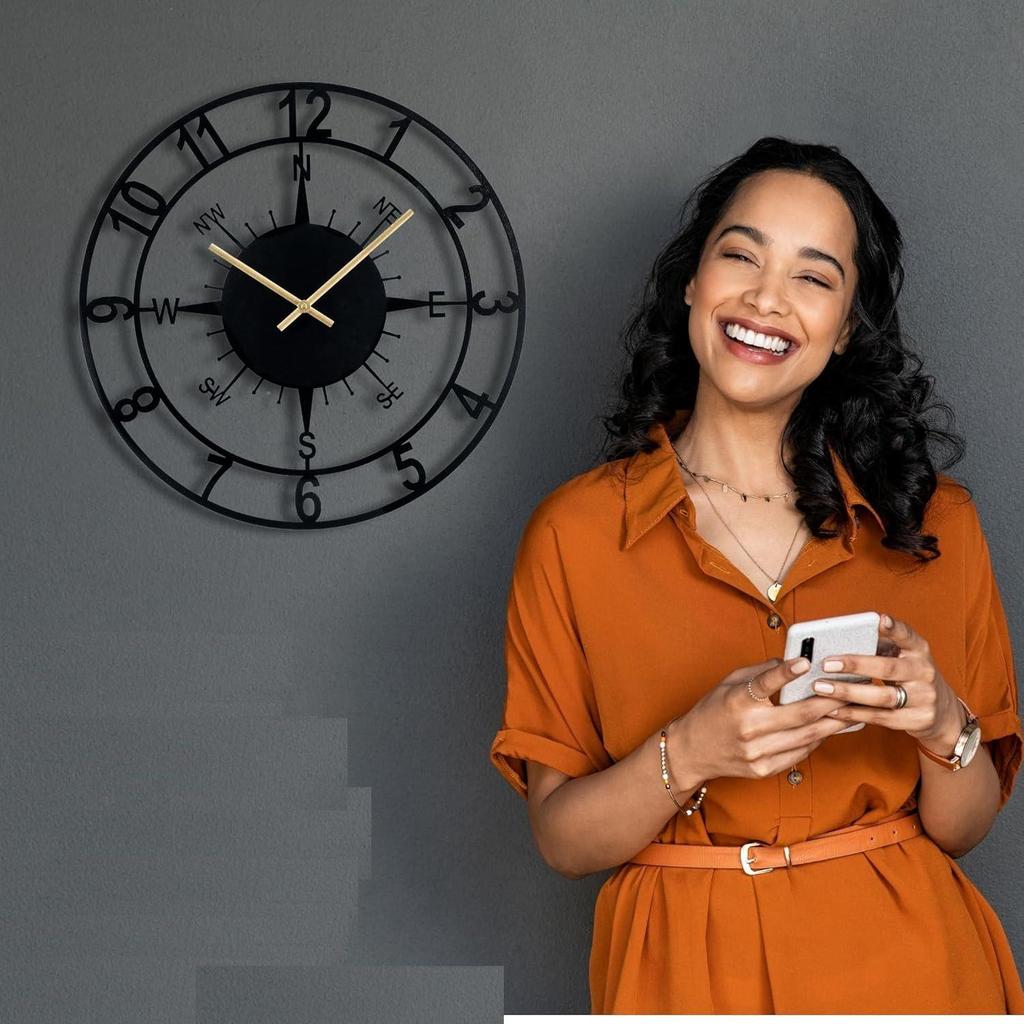 Metallic Analog Wall Clock for Home, Office, Living Room, Bedroom, Kids Room and Kitchen (40 X 40 Cm) | Big Size Stylish Latest Home Decor |