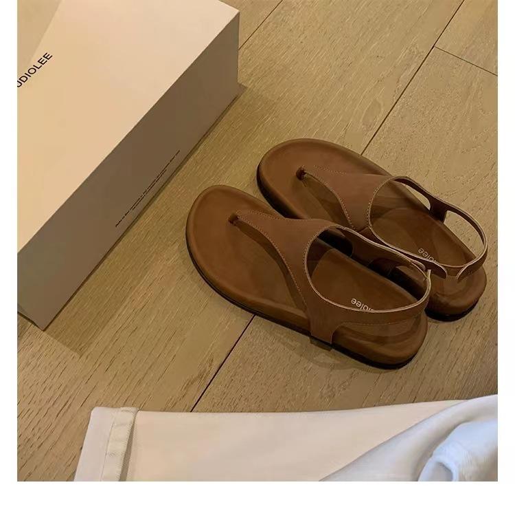 Grape mom studiolee minimalist temperament herringbone retro toe vacation flat bottom niche Roman style sandals women