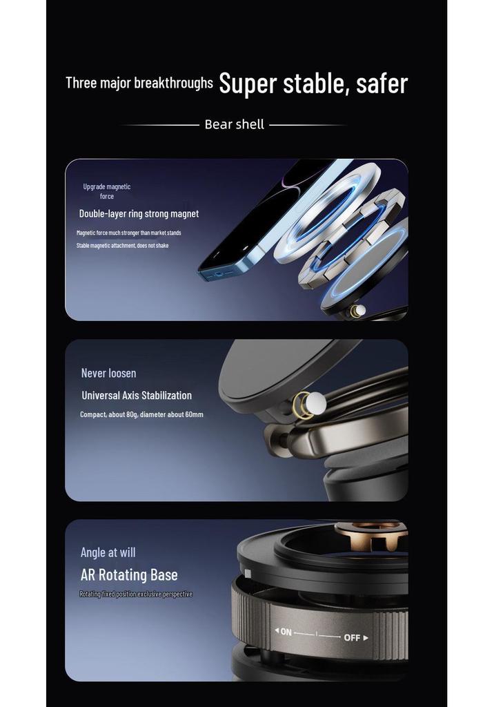 Multi-functional T28-2 Anti-shake Magnetic Car Phone Holder with Vacuum Suction Cup for Dashboard