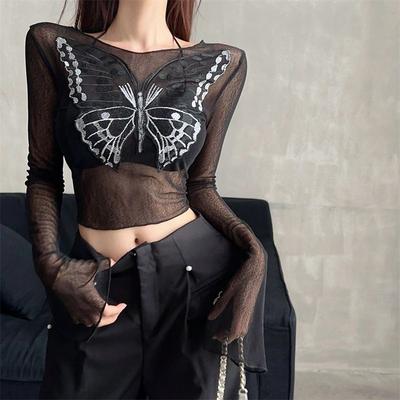 T-shirt à manches longues pour femmes, protection solaire, haut d'été en maille papillon, amincissant et polyvalent, pour vêtements extérieurs