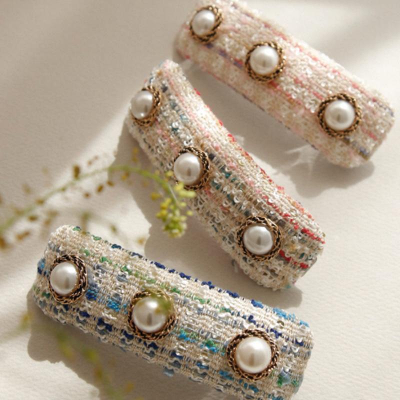 

J.Lauren Pearl Point France Fabric Tweed Auto Hair Pin H0972 Red