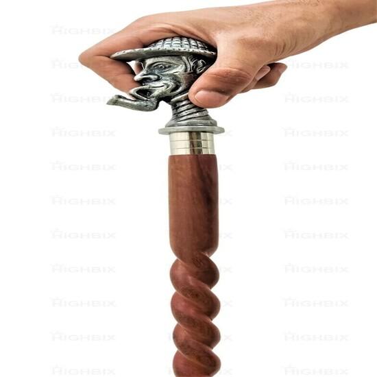 Hůl ve starožitném stylu, viktoriánská, vintage, designová, mosazná rukojeť, dřevěná vycházková hůl